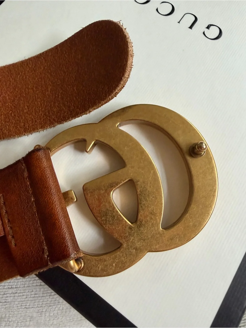 Authentic Gucci Brown Leather Double G Buckle Belt